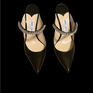 JIMMY CHOO Bing 100 Black Patent Leather Mules